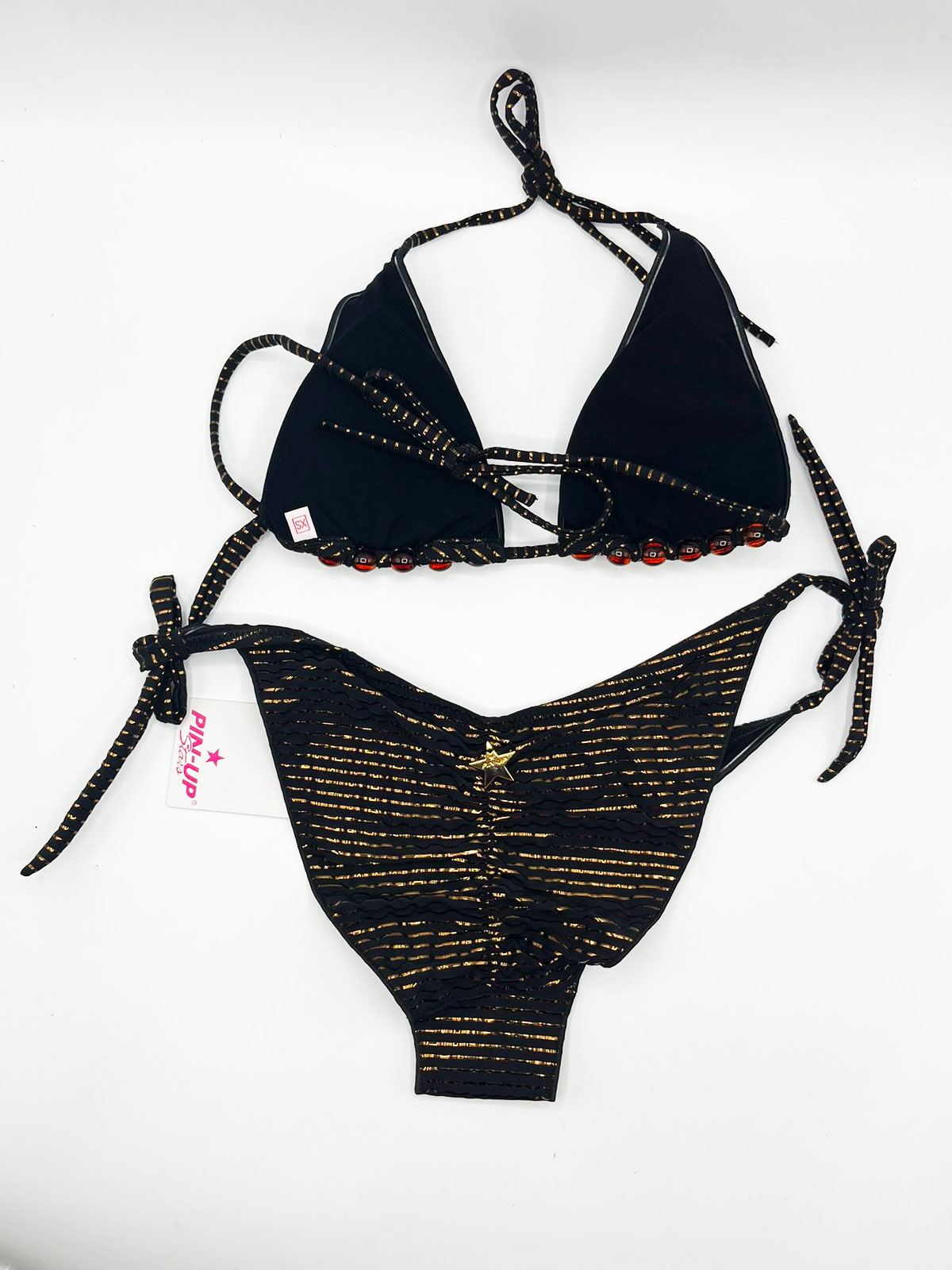 BIKINI TRIANGOLO IMBOTTITO PERLE BLACK - immagine 3