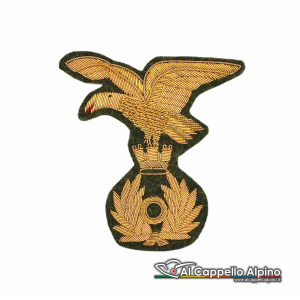 Fregio Diadema Amministrazione e Commissariato Alpini Oro opaco fondo Grigio Verde, ricamato a mano, grande cappello alpino