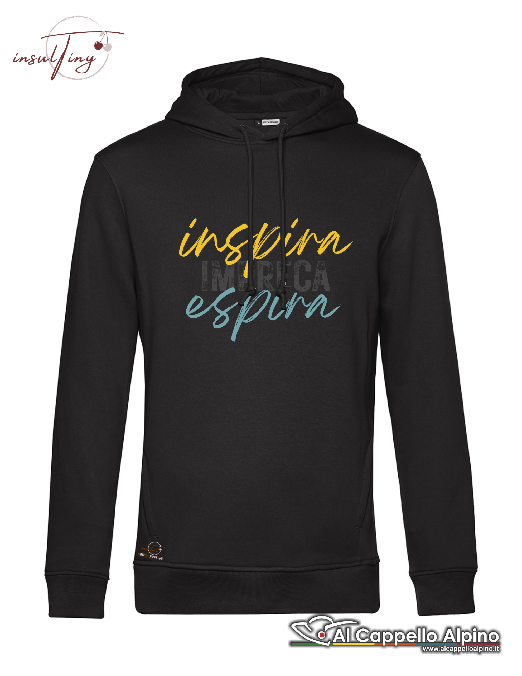 Felpa InsulTiny Inspira Impreca Espira unisex, 80/20% cotone organico poliestere, 280 gr, cappuccio, tasche nascoste - immagine 3