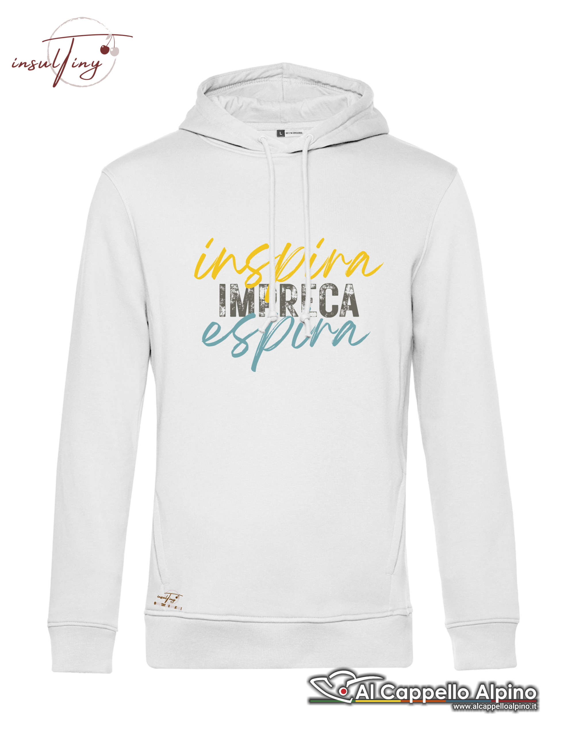 Felpa InsulTiny Inspira Impreca Espira unisex, 80/20% cotone organico poliestere, 280 gr, cappuccio, tasche nascoste - immagine 4