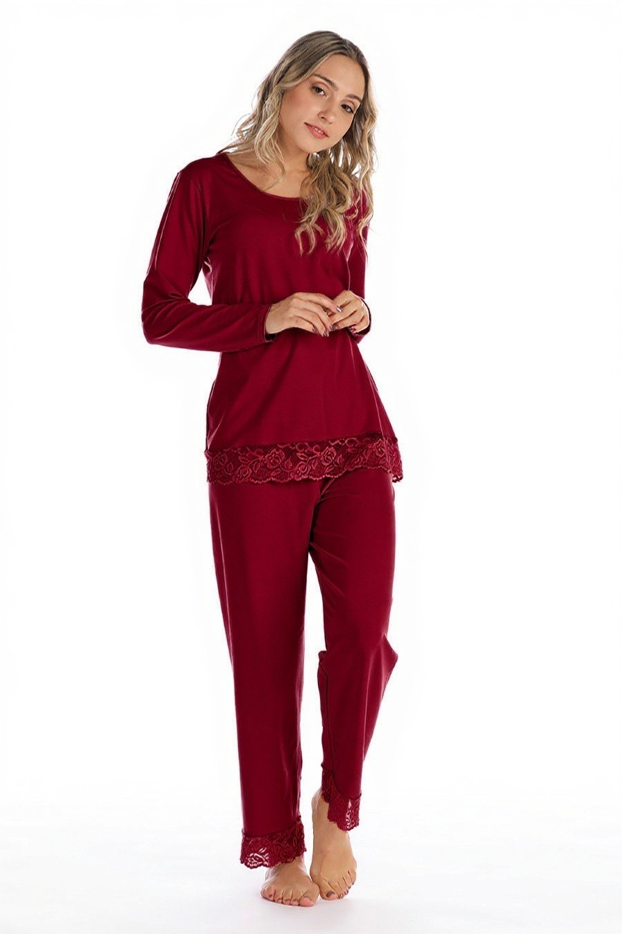 Pigiama lungo in cotone modal e pizzo