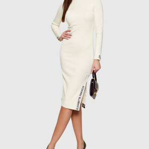 <b>ELISABETTA FRANCHI</b> Abito in viscosa con bande lucide colore MILK/COFFEE