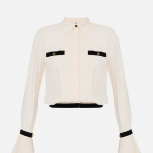 <b>ELISABETTA FRANCHI</b> Camicia in georgette con bottoni gioiello colore MILK/NERO