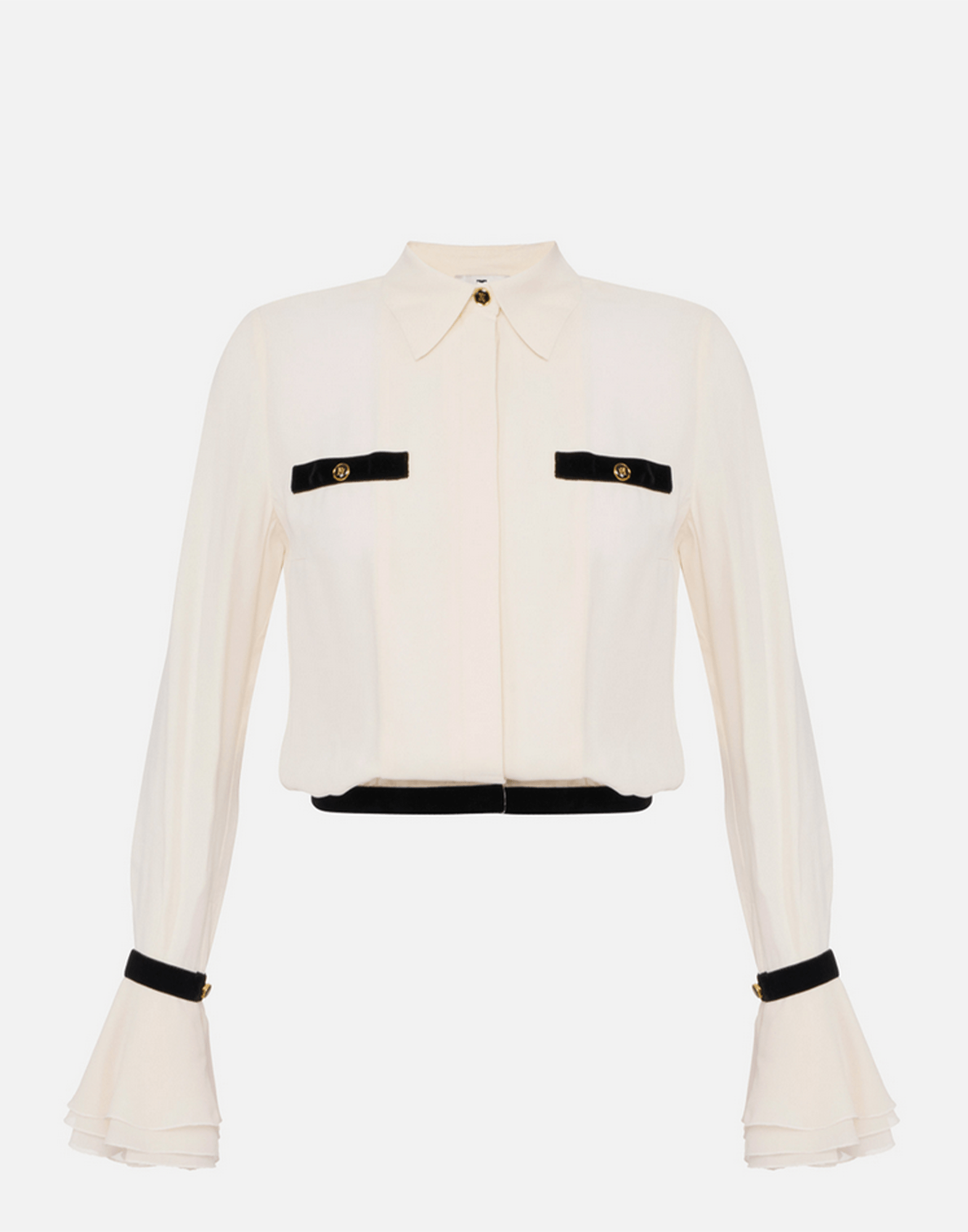 <b>ELISABETTA FRANCHI</b> Camicia in georgette con bottoni gioiello colore MILK/NERO - immagine 2