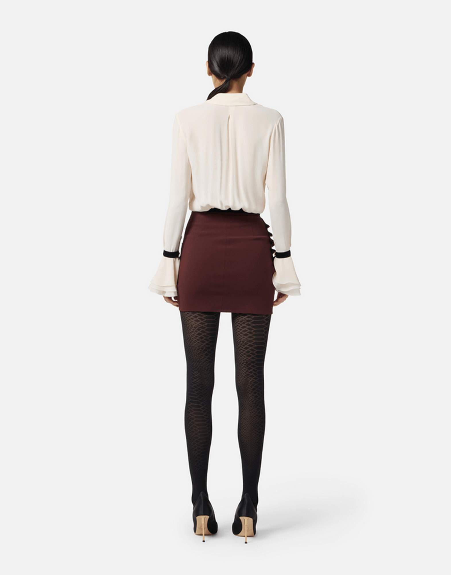 <b>ELISABETTA FRANCHI</b> Camicia in georgette con bottoni gioiello colore MILK/NERO - immagine 6