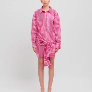 WEILI ZHENG MINI ABITO CAMICIA FUXIA PINSTRIPE