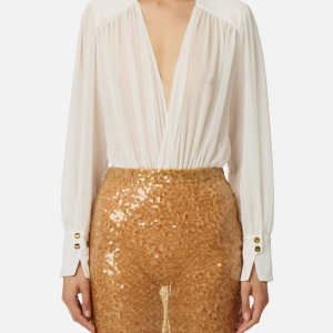 <b>ELISABETTA FRANCHI</b> Body in georgette colore AVORIO