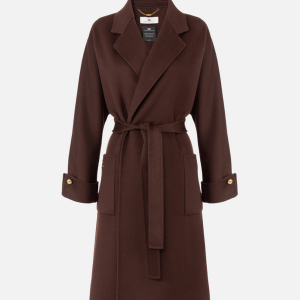 <b>ELISABETTA FRANCHI</b> Cappotto in panno di misto lana double colore COFFEE