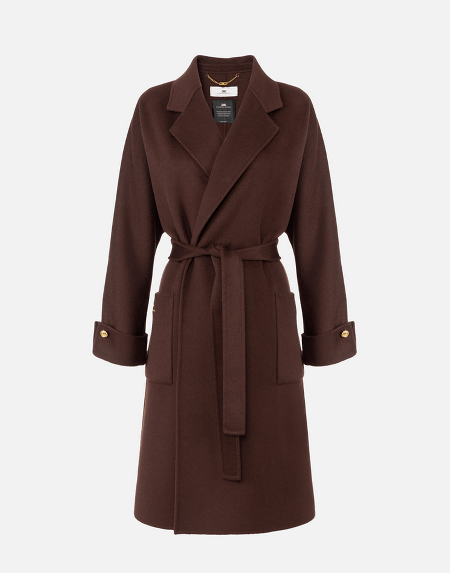 <b>ELISABETTA FRANCHI</b> Cappotto in panno di misto lana double colore COFFEE