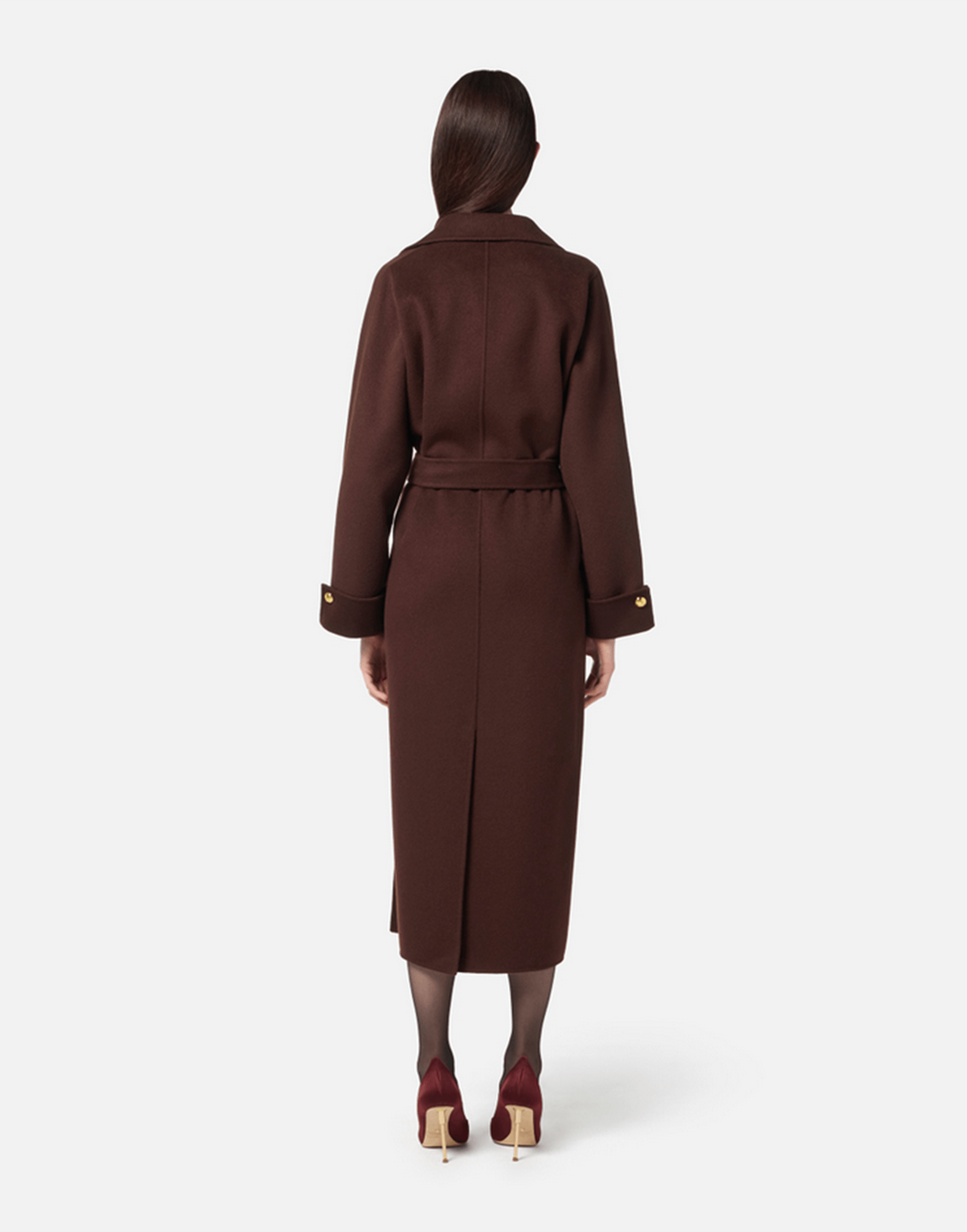 <b>ELISABETTA FRANCHI</b> Cappotto in panno di misto lana double colore COFFEE - immagine 4