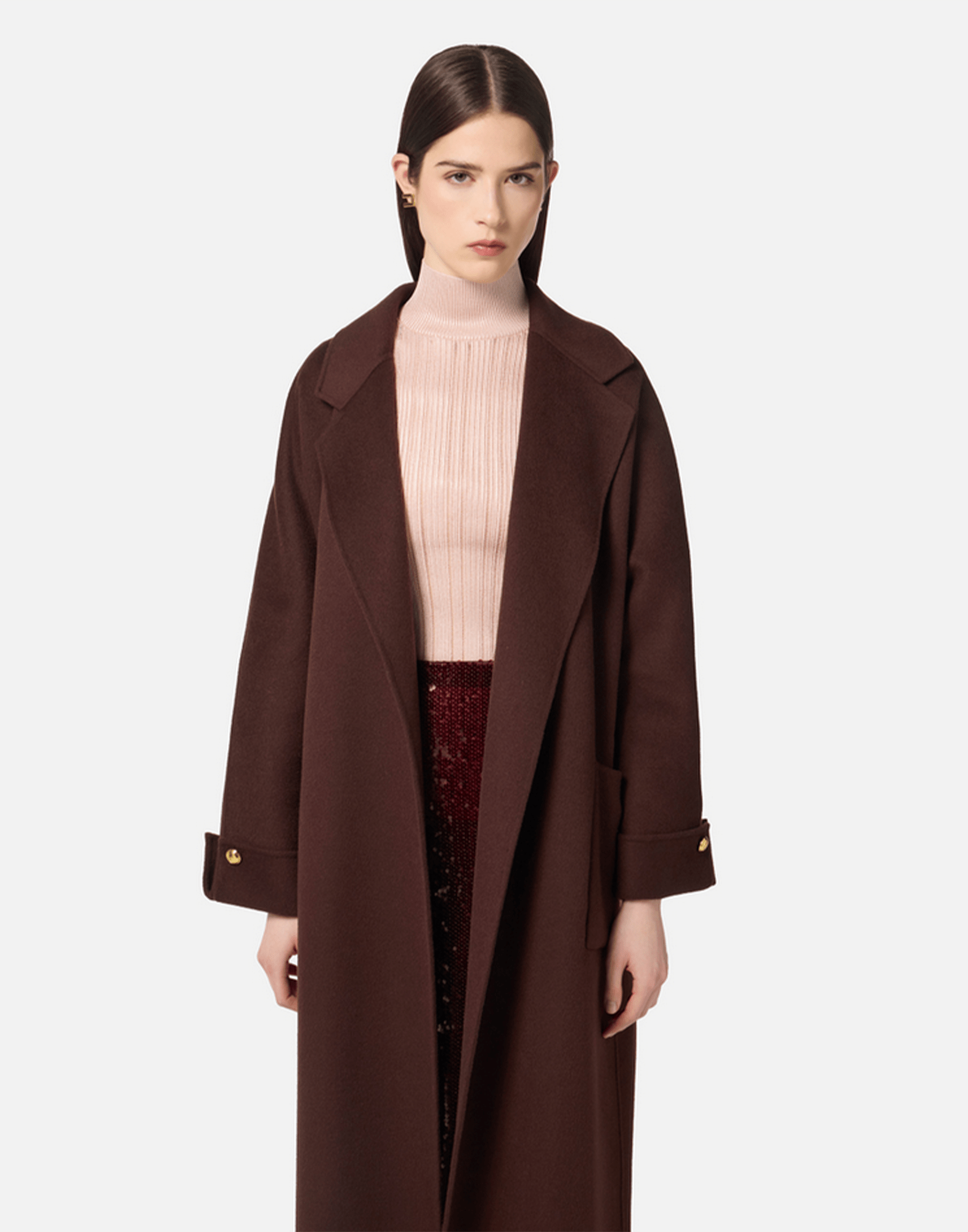 <b>ELISABETTA FRANCHI</b> Cappotto in panno di misto lana double colore COFFEE - immagine 5