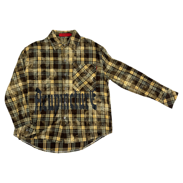 Camicia effetto bleach destroyed con stampe Acupuncture