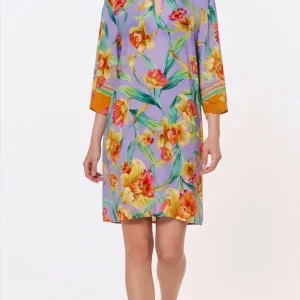 Abito Tunica Lilla con Stampa Narcisi e Maniche 3/4  Charmline