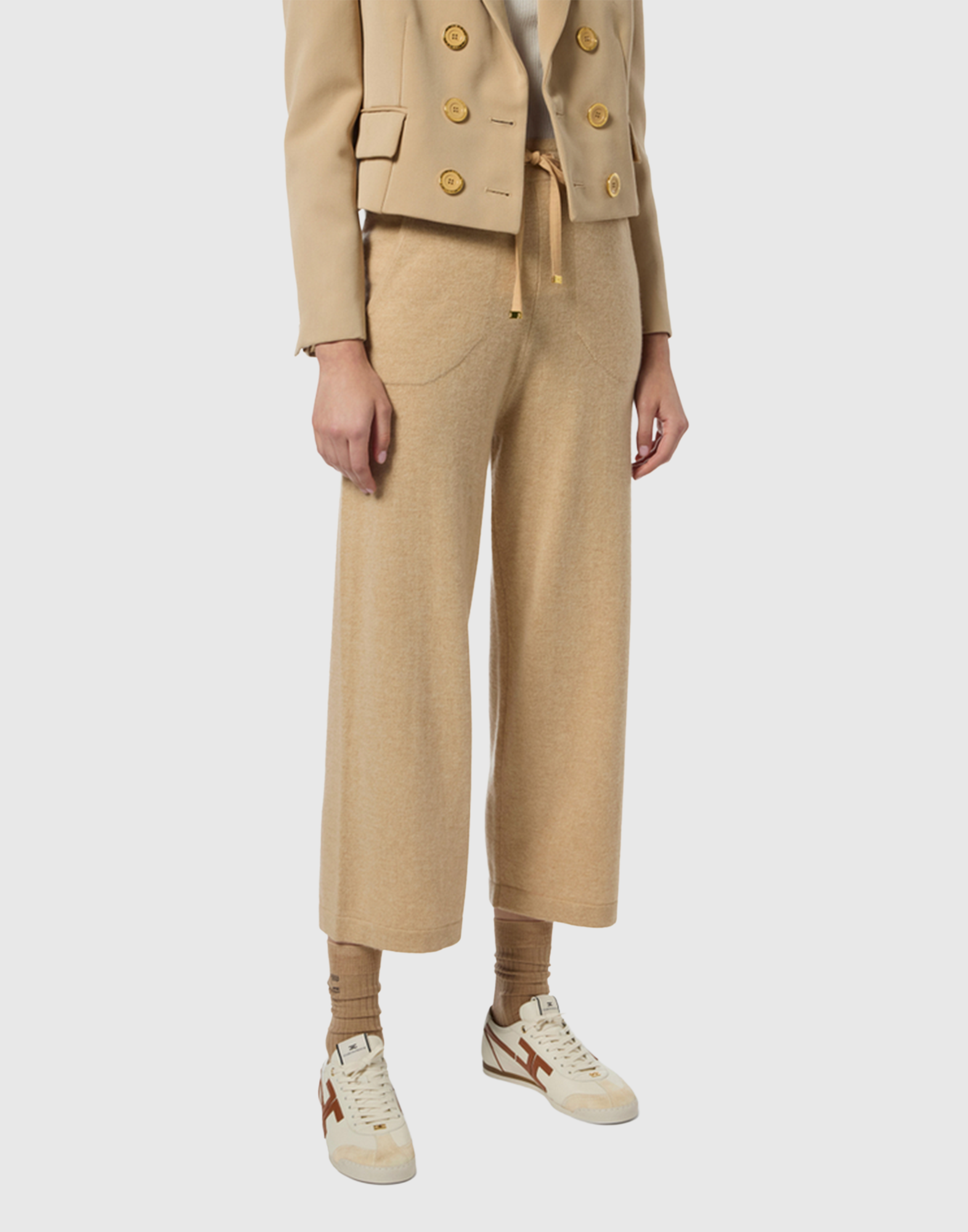 <b>ELISABETTA FRANCHI</b> Pantaloni in misto cachemire con coulisse colore HONEY MELANGE - immagine 2