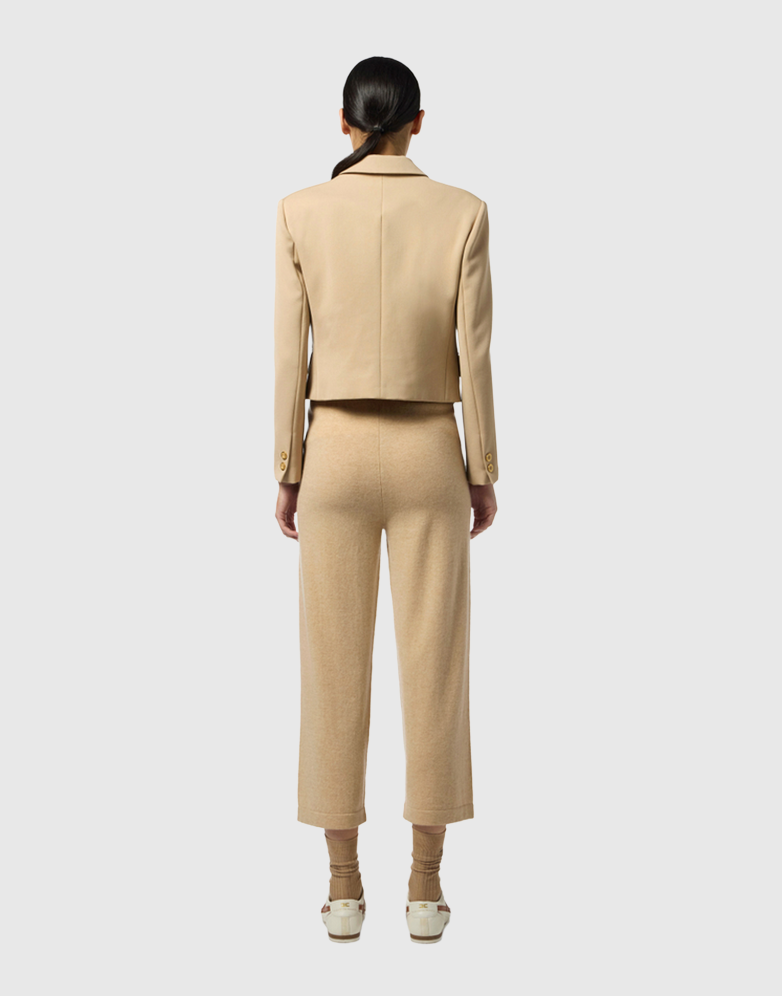 <b>ELISABETTA FRANCHI</b> Pantaloni in misto cachemire con coulisse colore HONEY MELANGE - immagine 4