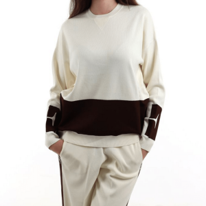 <b>ELISABETTA FRANCHI</b> Maglia in viscosa con bande lucide colore MILK/COFFE