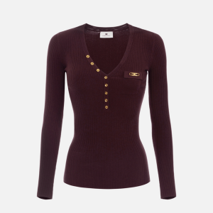 <b>ELISABETTA FRANCHI</b> Maglia a costine con taschino colore MERLOT