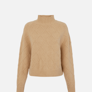 <b>ELISABETTA FRANCHI</b> Pullover in maglia con losanghe jacquard colore HONEY