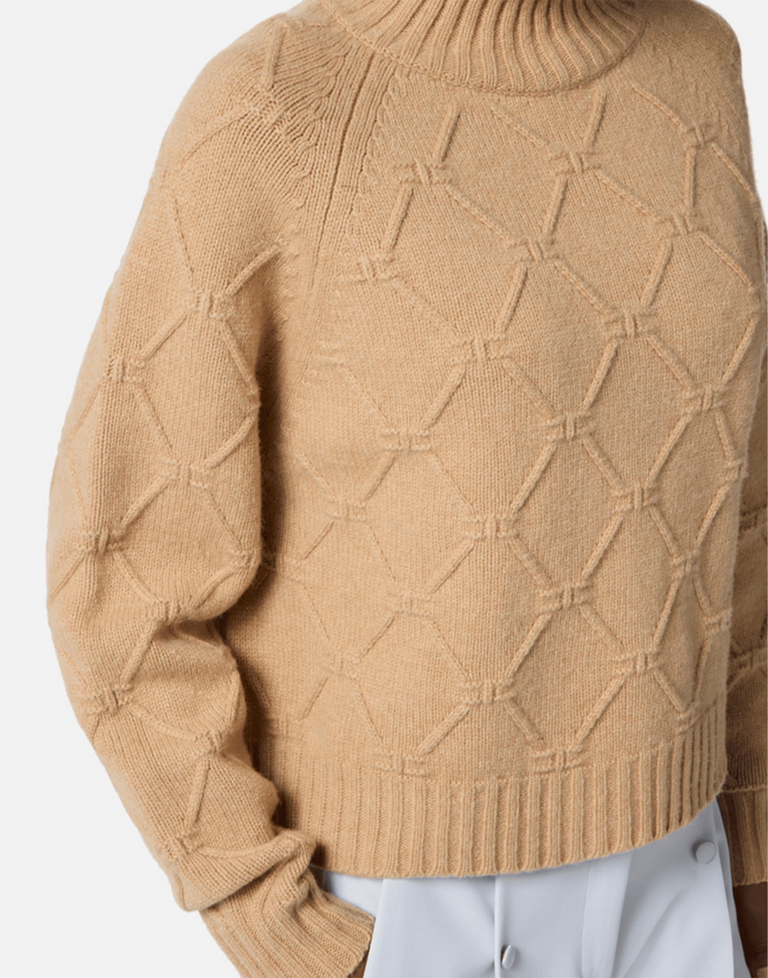 <b>ELISABETTA FRANCHI</b> Pullover in maglia con losanghe jacquard colore HONEY - immagine 6