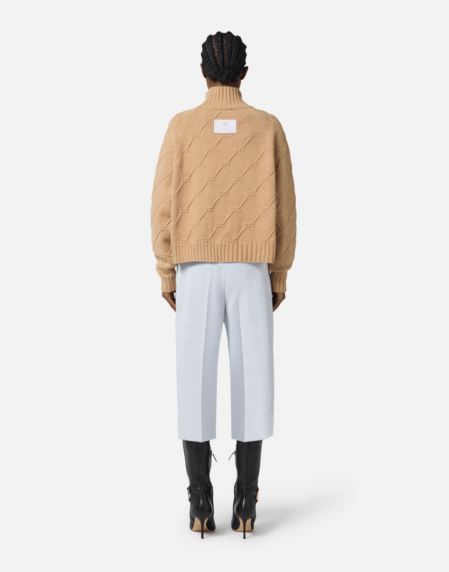 <b>ELISABETTA FRANCHI</b> Pullover in maglia con losanghe jacquard colore HONEY - immagine 5