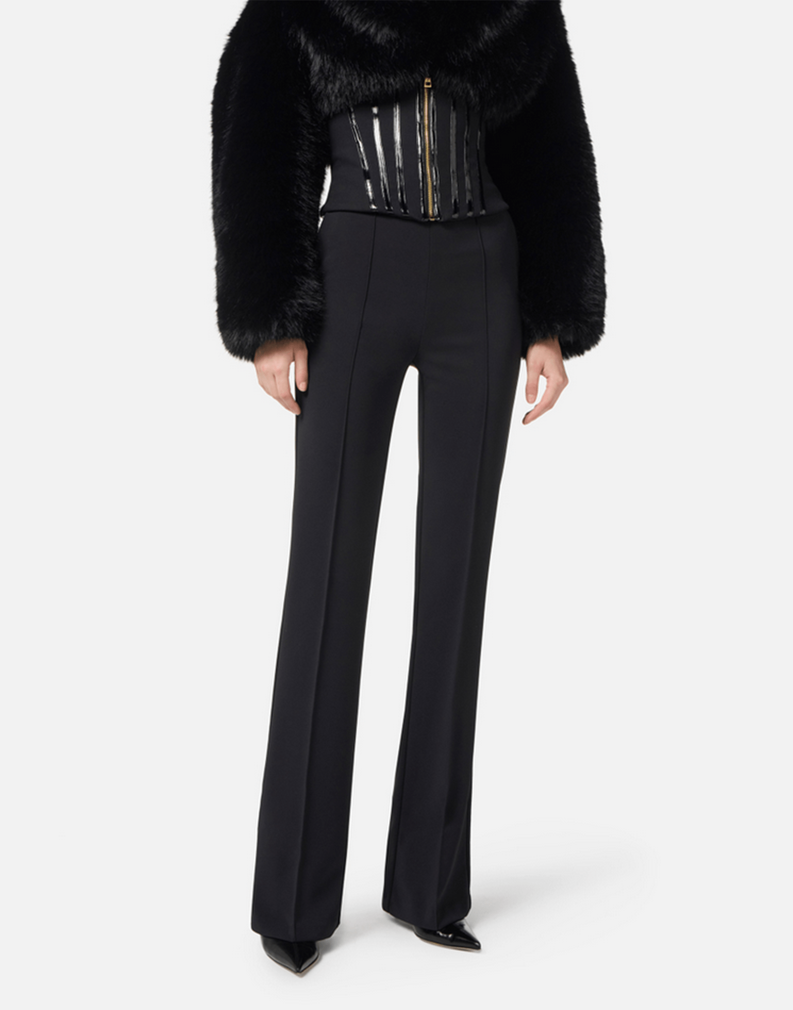 <b>ELISABETTA FRANCHI</b> Pantaloni in crêpe leggero con catena gioiello colore NERO - immagine 4