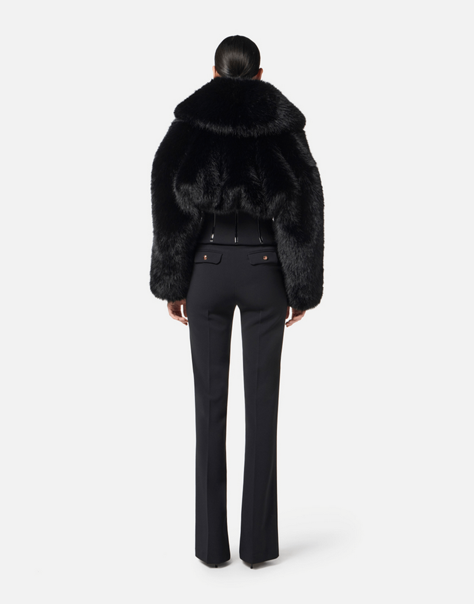 <b>ELISABETTA FRANCHI</b> Pantaloni in crêpe leggero con catena gioiello colore NERO - immagine 5