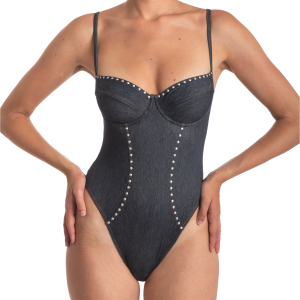 <b>PIN UP STARS</b> Costume intero con borchie colore BLU JEANS