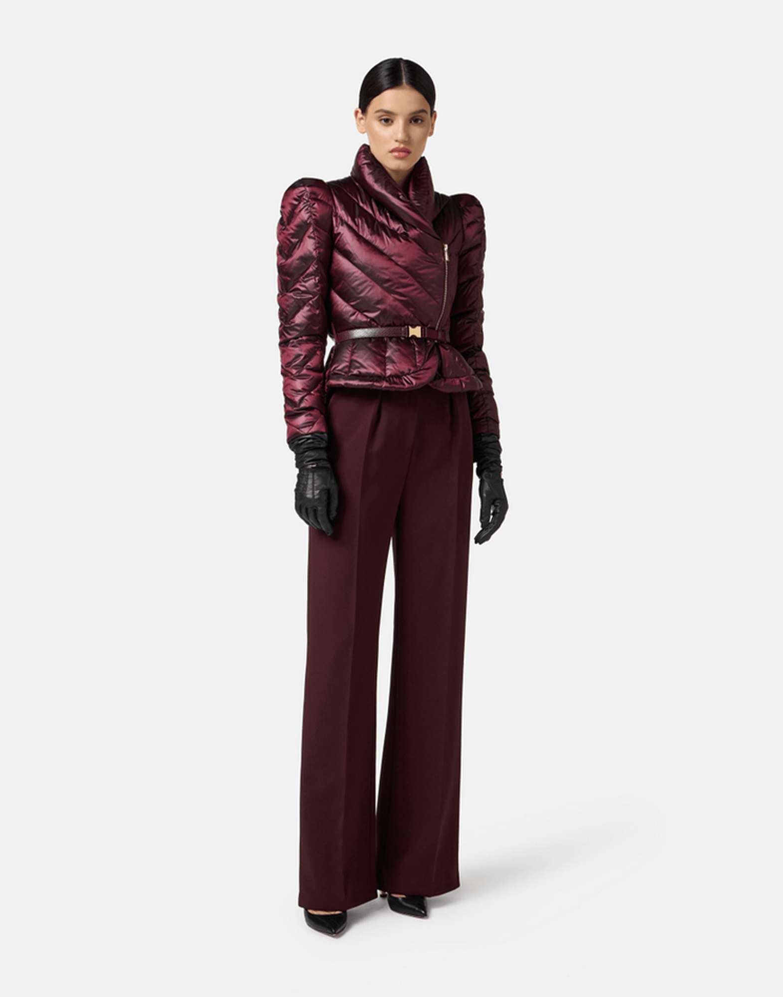 <b>ELISABETTA FRANCHI</b> Piumino in tessuto vela con baschina colore MERLOT - immagine 3