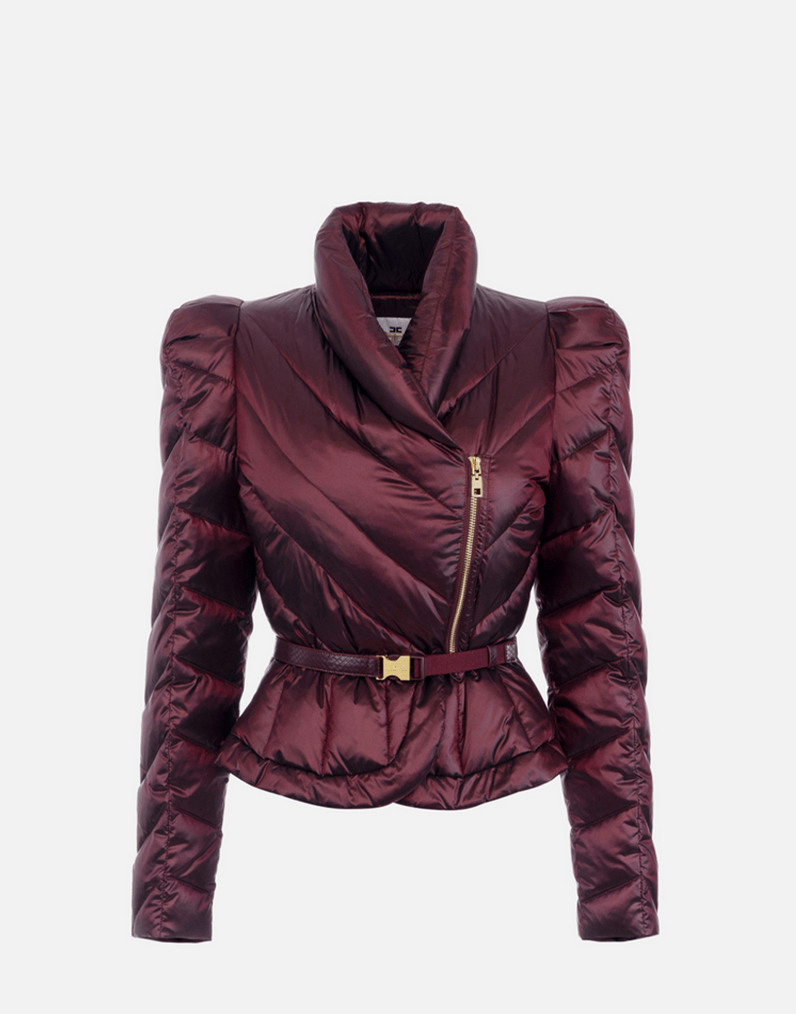 <b>ELISABETTA FRANCHI</b> Piumino in tessuto vela con baschina colore MERLOT - immagine 2