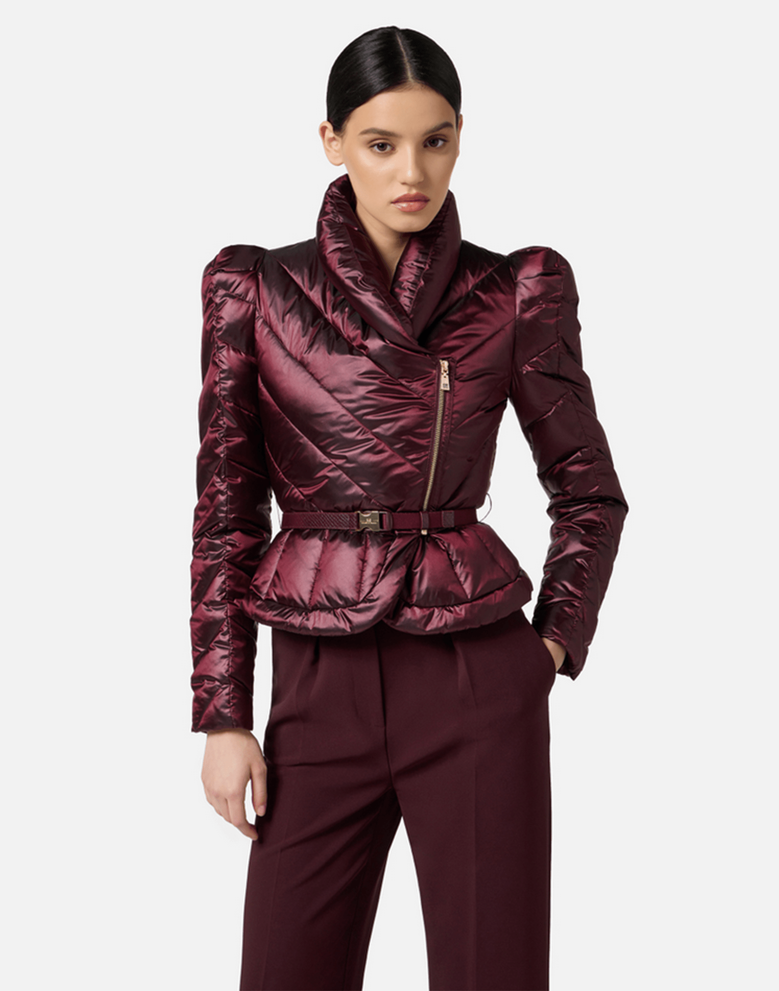 <b>ELISABETTA FRANCHI</b> Piumino in tessuto vela con baschina colore MERLOT - immagine 5