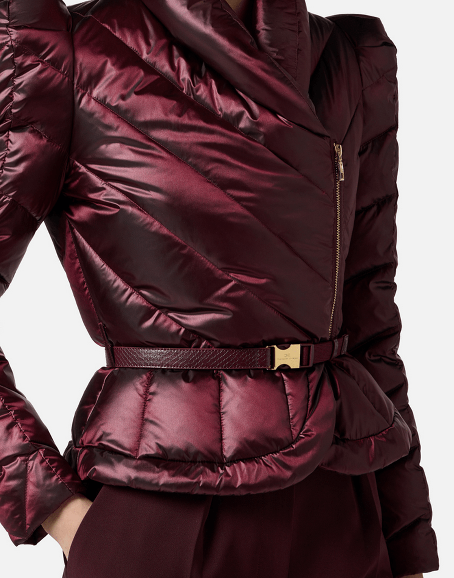 <b>ELISABETTA FRANCHI</b> Piumino in tessuto vela con baschina colore MERLOT - immagine 6