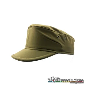 Berretto Timbroart EI mod Norvegese alpina, tessuto laminato kaki, cinturino in gros grain