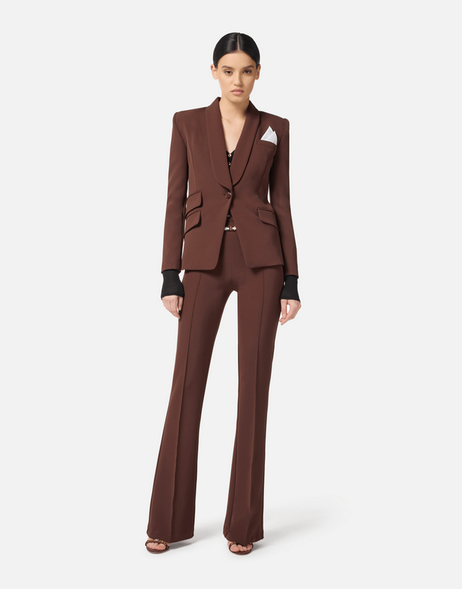 <b>ELISABETTA FRANCHI</b> Tailleur in crêpe colore COFFEE - immagine 3