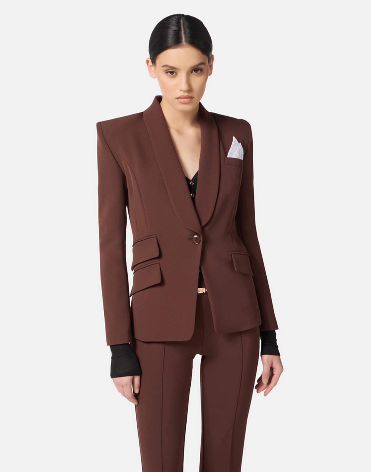 <b>ELISABETTA FRANCHI</b> Tailleur in crêpe colore COFFEE - immagine 4