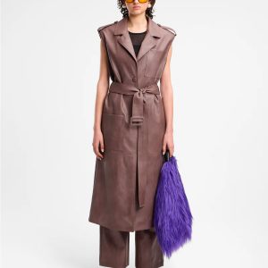 WEILI ZHENG MAXI GILET IN ECOPELLE MAUVE
