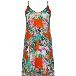 Abito corto arancione in fantasia tropicale Lise Charmel