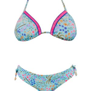 Bikini triangolo con slip laccetti fantasia fiori Verdissima