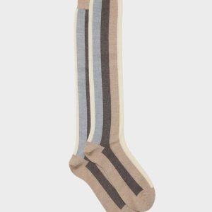 Calze da uomo rigate beige in lana Bresciani