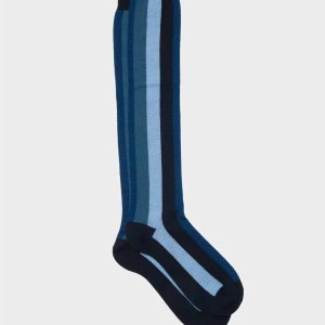 Calze da uomo rigate blu in lana Bresciani