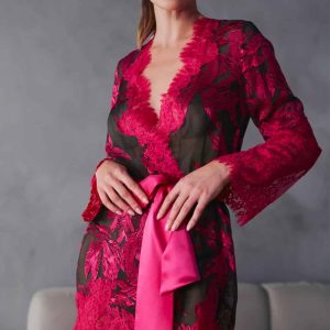 Kimono in seta Floccata Verde e Fucsia – Marjolaine