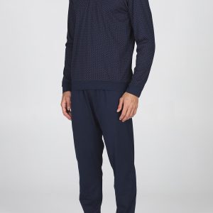 Pigiama Lungo Uomo Blu Cotone Serafino – Julipet