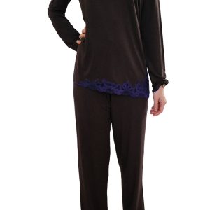 Pigiama Donna Modal Marrone Pizzo Viola – Paladini