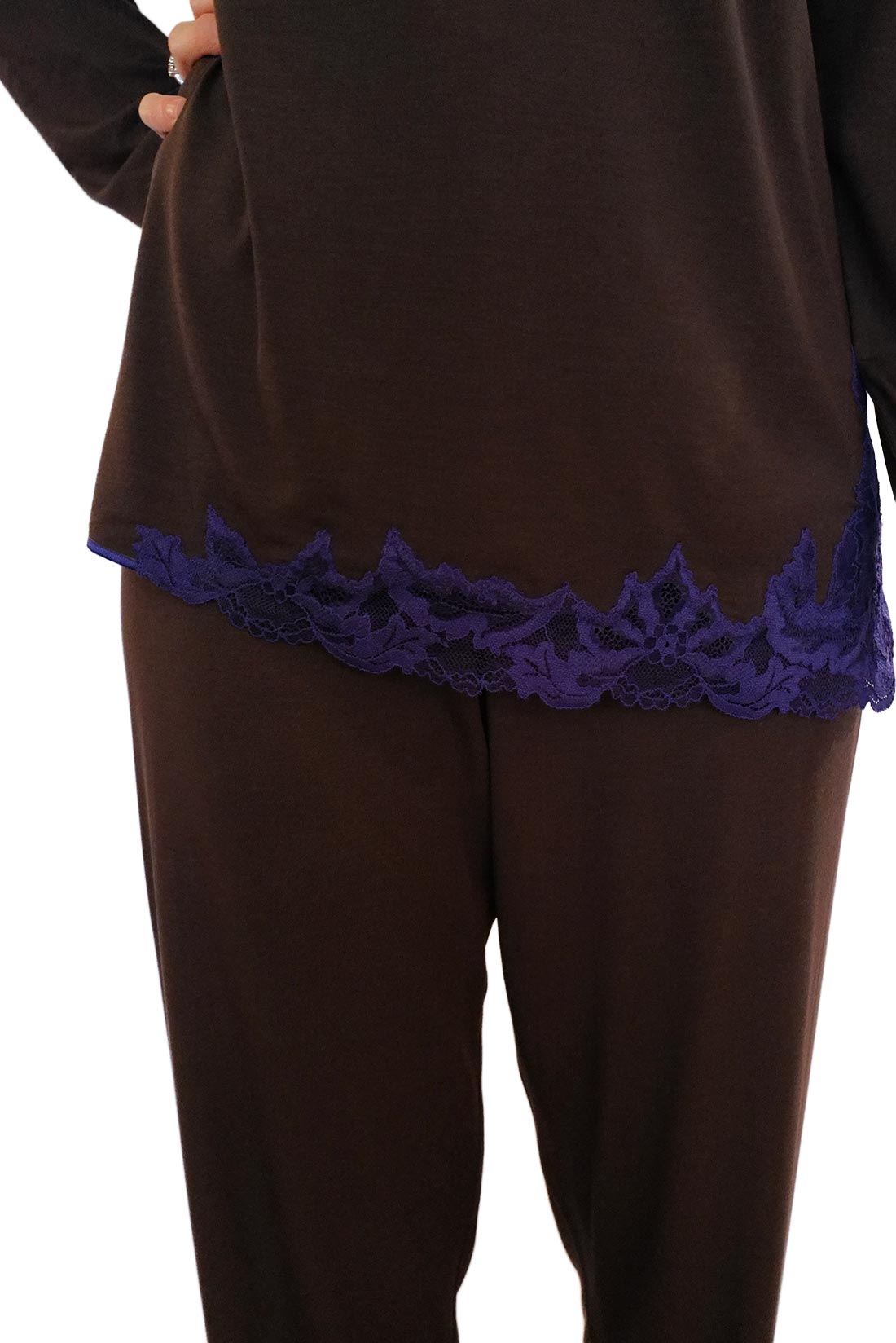 Pigiama Donna Modal Marrone Pizzo Viola – Paladini - immagine 3