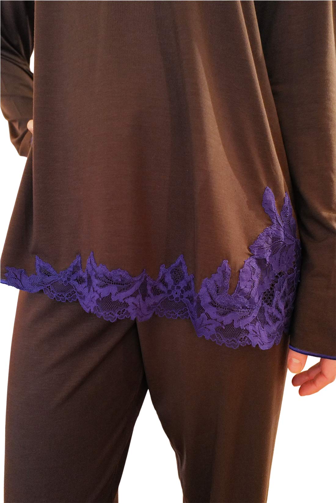 Pigiama Donna Modal Marrone Pizzo Viola – Paladini - immagine 4