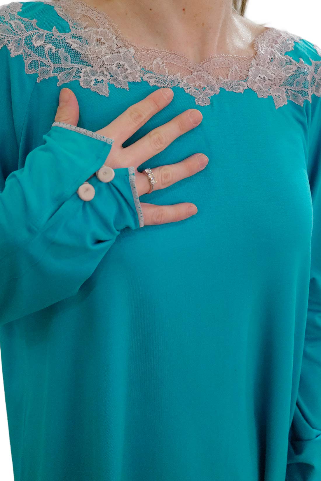 Pigiama Donna Modal Turchese con Pizzo – Paladini - immagine 4