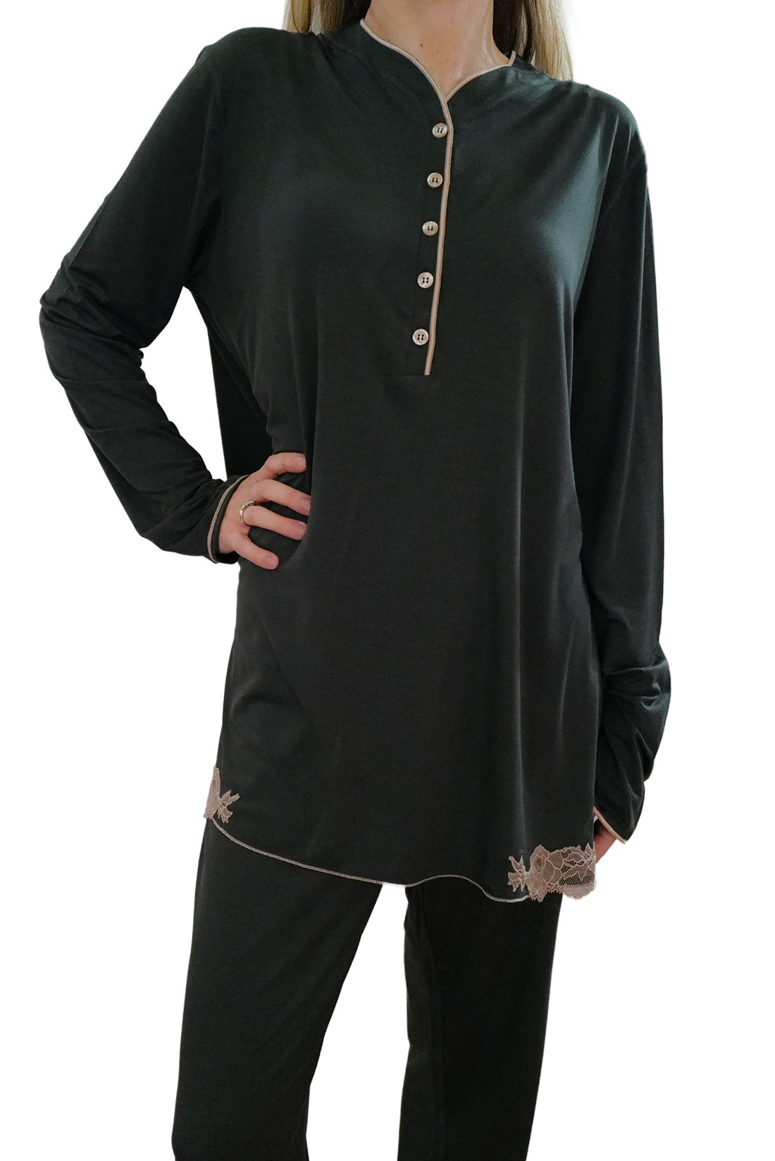 Pigiama Donna Modal Verde Bosco Pizzo – Paladini