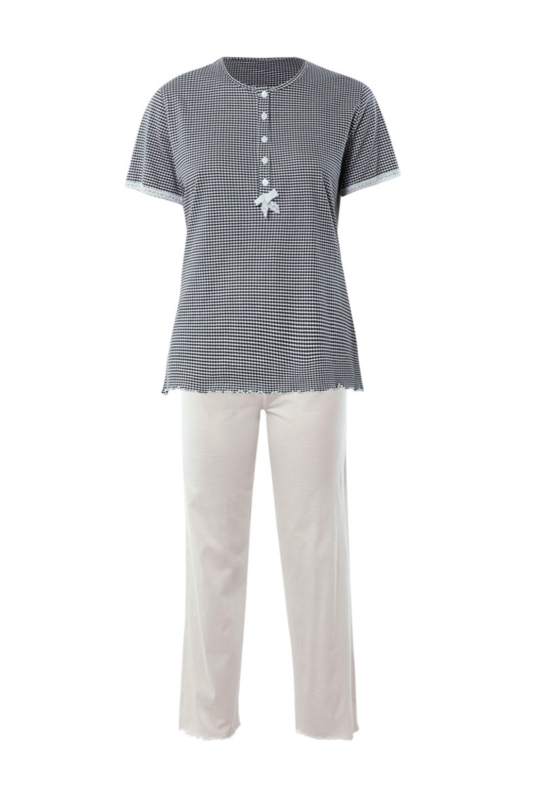 Pigiama a serafino in fantasia vichy blu Verdissima