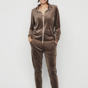 Tuta da donna in ciniglia marrone con zip – Selmark