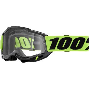Occhiali Maschera Moto Cross 100% Accuri 2 OTG Goggle Neon Yellow Clear Lens