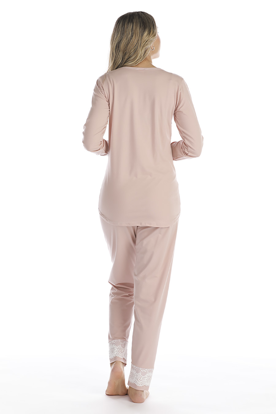 Pigiama in cotone modal e pizzo con polsini - immagine 4